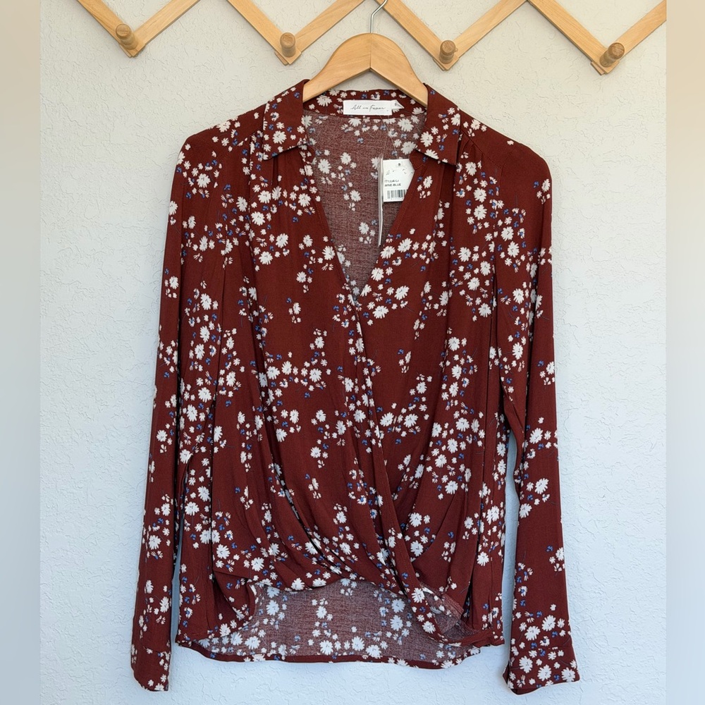 All in Favor Floral v-neck Collared Blouse